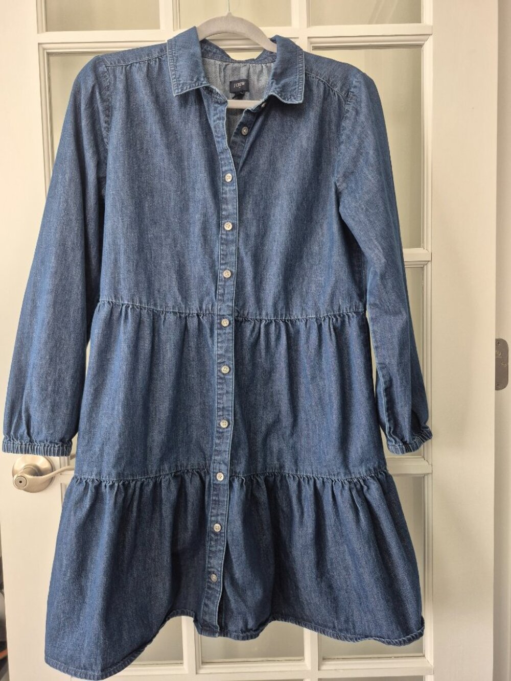 J.Crew Denim Button‑Up Dress Tunic – Medium Blue Chambray – Long Sleeve – Size 8